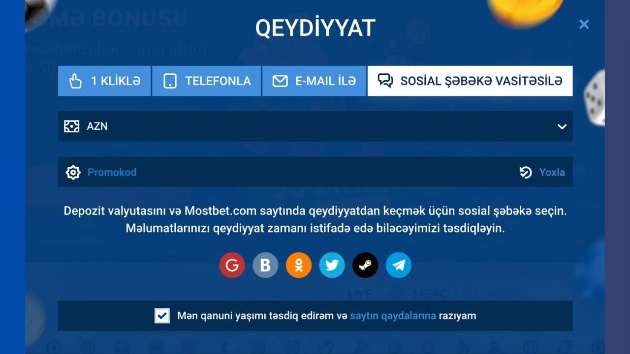 Mostbet sosial şəbəkələrlə qeydiyyatdan keçmək